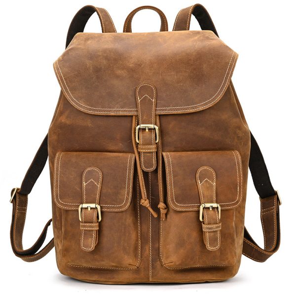 Casual Retro Crazy Horse Leather Travel Backpack - Image 3