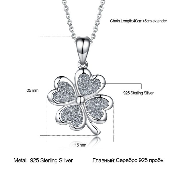 Sterling Silver Necklace Four Leaf Clover Necklace Green Love Flattened Folding Pendant Clavicle Chain Necklace - Image 2