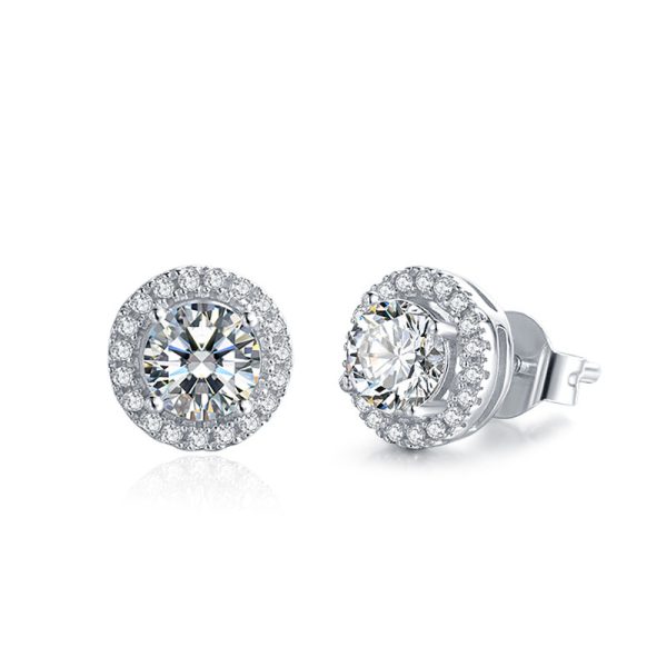 Round Bag Ear Studs Four-claw Moissanite Stud Earrings - Image 3