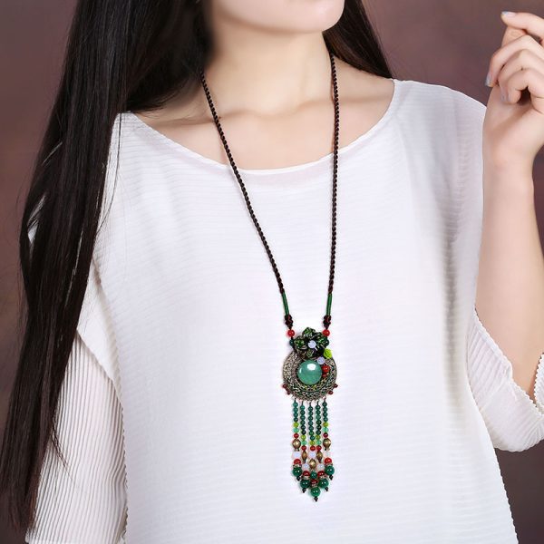Long Pendant With Aventurine Jade And Agate Pendant - Image 4