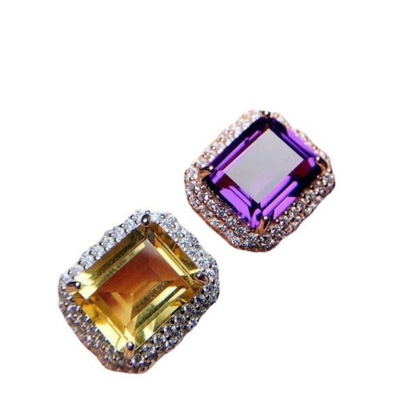 Citrine Rose Gold Ring 925 Silver Ring Holder Open Mouth Design Women's Ring - Image 2