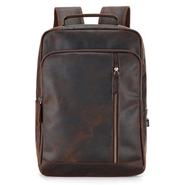 Backpack Men's Crazy Horse Leather Large Capacity - Image 3