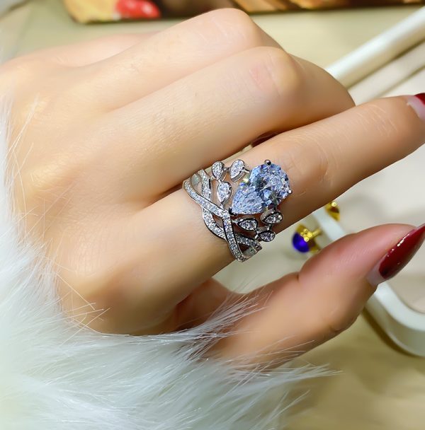 Women's Crown 925 Sterling Silver 5 Karat High Carbon Rhinestone Ring - Image 3
