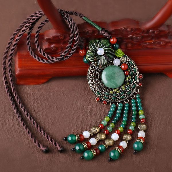 Long Pendant With Aventurine Jade And Agate Pendant - Image 3