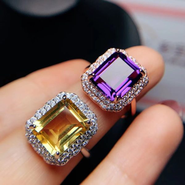 Citrine Rose Gold Ring 925 Silver Ring Holder Open Mouth Design Women's Ring