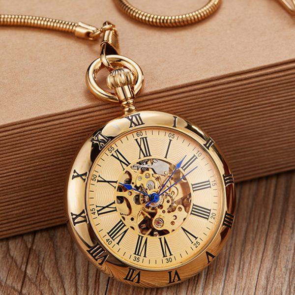 Creative Inside And Outside Roman Literal Snake Chain Automatic Mechanical Pocket Watch Antique Gift Mechanical Pocket Watch - Image 3
