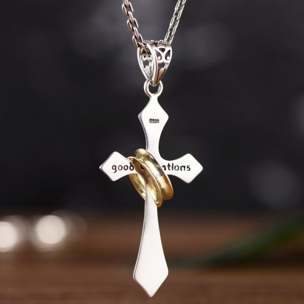 Sterling Silver Jesus Cross Personality Retro Men's And Women's Pendant - Image 5
