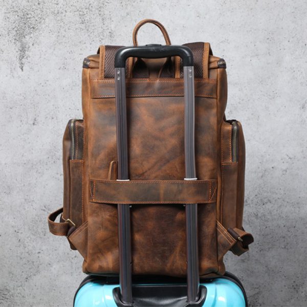 Large Capacity Vintage Crazy Horse Leather Backpack - Image 3