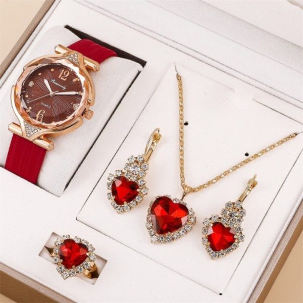 Women's Fashion All-match Diamond Belt Quartz Watch 4-piece Set - Image 4