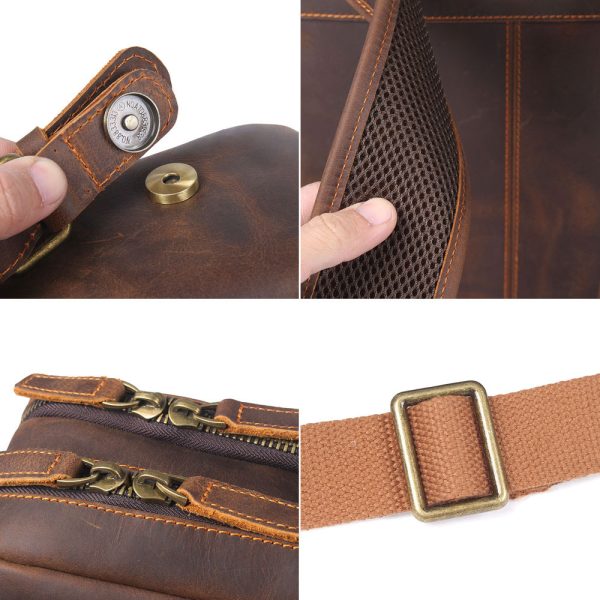 Men's Original Top Layer Cowhide Travel Leather Backpack - Image 8