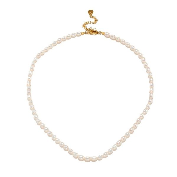 Natural Freshwater Small Rice-shaped Beads Single Layer Classic All-match Beaded Necklace - Image 4