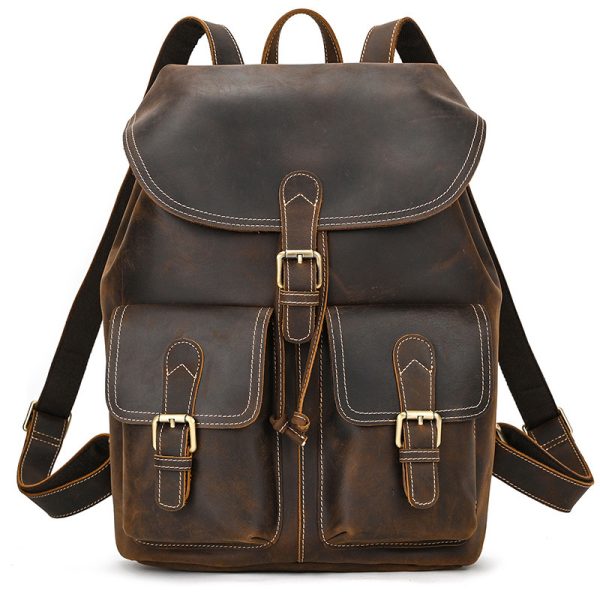 Casual Retro Crazy Horse Leather Travel Backpack - Image 4