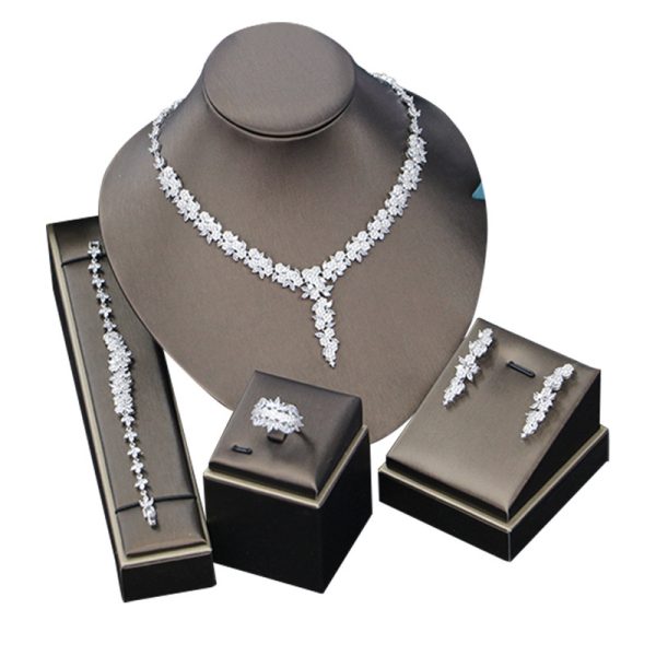 Bridal Wedding Dinner Jewelry Suit Fashion Rose Zircon Necklace Earrings Four-piece Set - Image 5