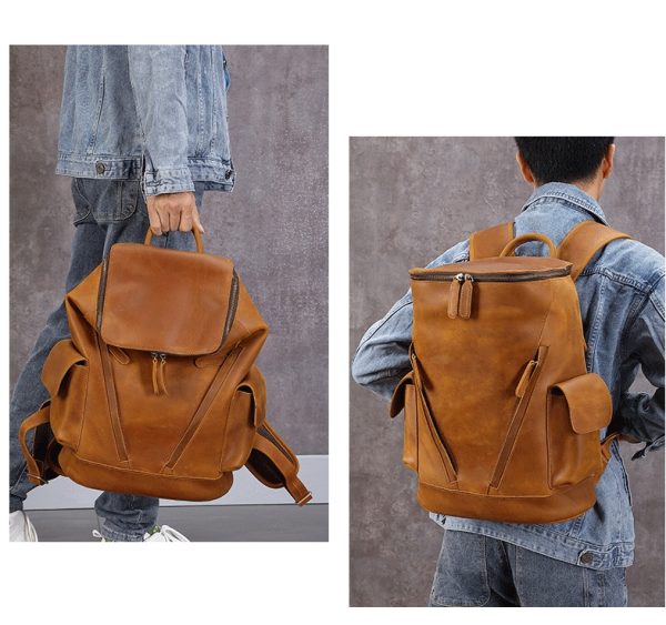 Men's Leisure Travel Large Capacity First Layer Leather Backpackage - Image 9