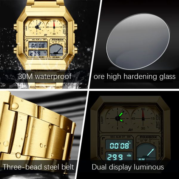 Dual Display Multifunctional Waterproof Alarm Clock Luminous Sports Chronographe Watch - Image 4