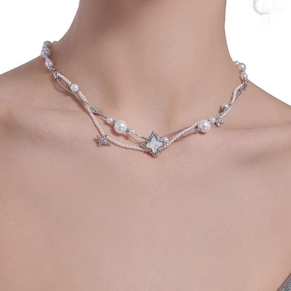 XINGX Series Light Luxury Woven Asterism Necklace High Sense Short Pearl Necklace - Image 2