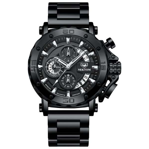 Men's Heavy Steel Band Waterproof Luminous Quartz Watch - Image 3