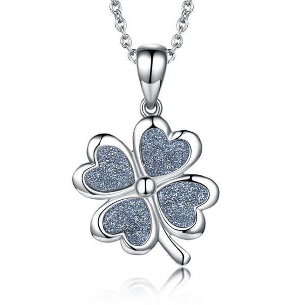 Sterling Silver Necklace Four Leaf Clover Necklace Green Love Flattened Folding Pendant Clavicle Chain Necklace - Image 5
