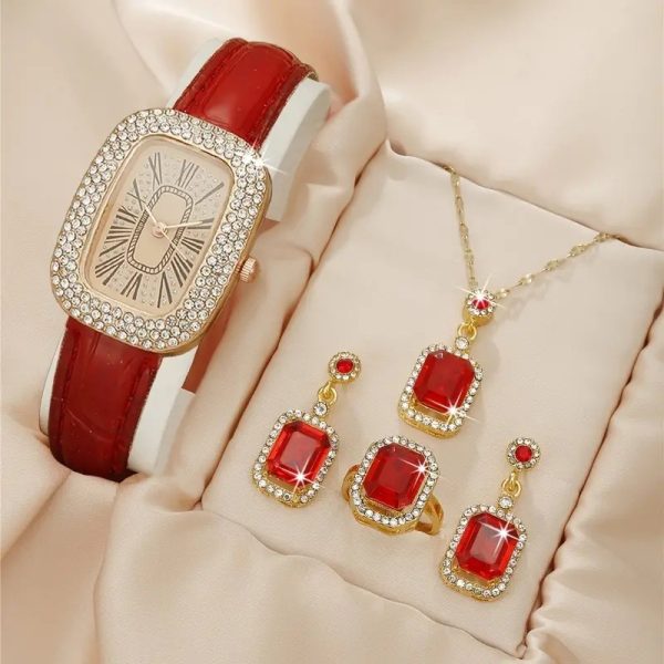 Women's Fashion All-match Diamond Belt Quartz Watch 4-piece Set - Image 7
