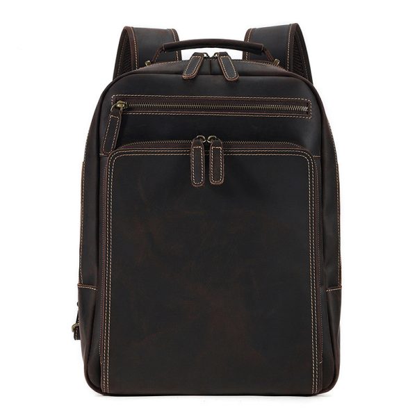 Backpack Men's Crazy Horse Leather Large Capacity - Image 2