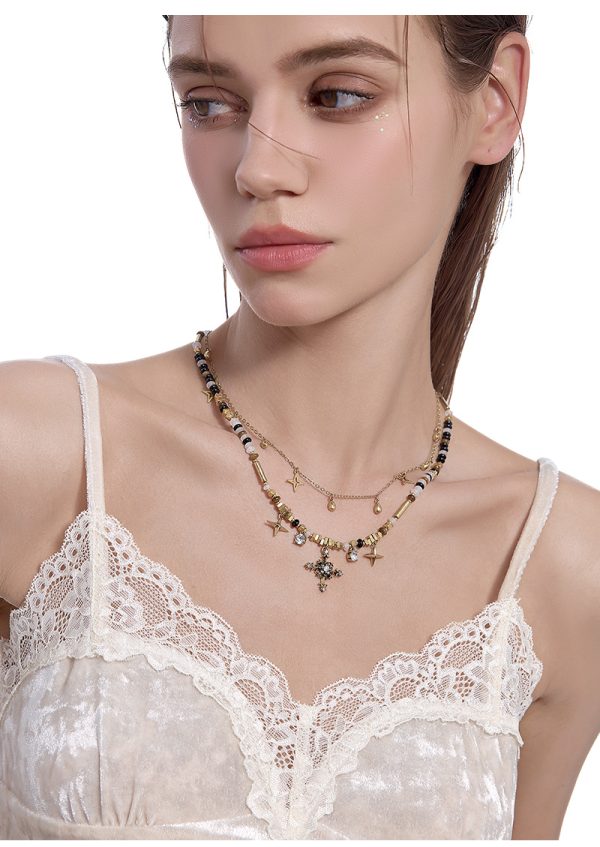 Nostalgic Series Trendy Cool Beaded Cross Necklace Neutral Double Layer New Sweater Chain - Image 5