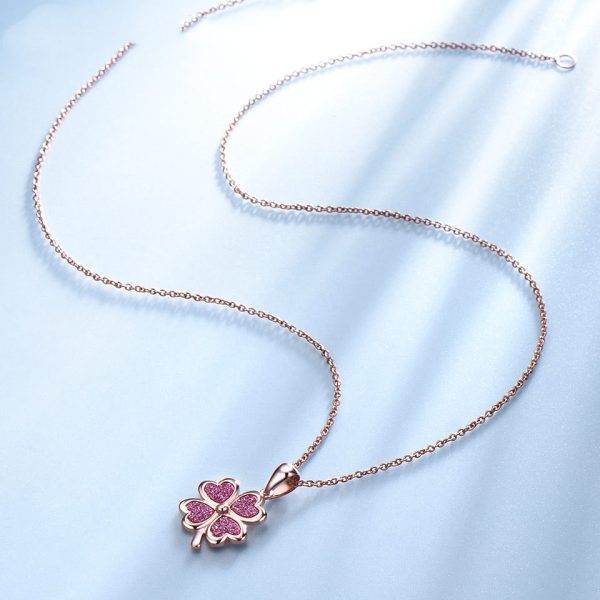 Sterling Silver Necklace Four Leaf Clover Necklace Green Love Flattened Folding Pendant Clavicle Chain Necklace - Image 3