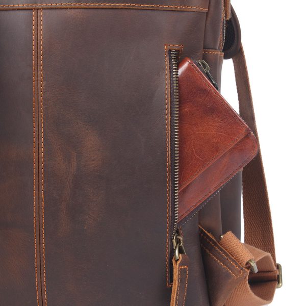 Men's Original Top Layer Cowhide Travel Leather Backpack - Image 7