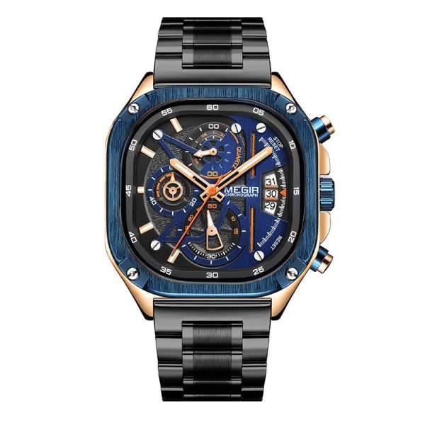 Men's Square Steel Strap Butterfly Buckle Luminous Waterproof Multi-function Watch - Image 6