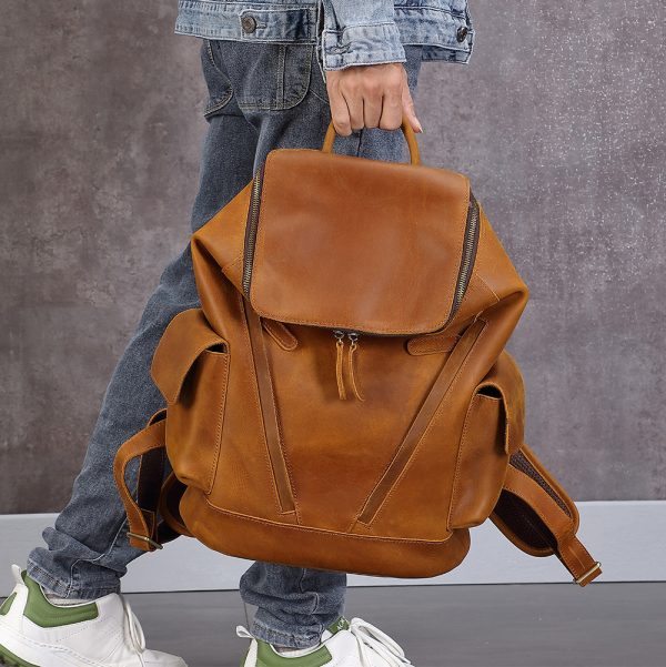Men's Leisure Travel Large Capacity First Layer Leather Backpackage - Image 2