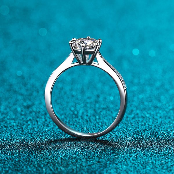 Sterling Silver Mosanite Six Claw Micro Inlaid Ring - Image 3