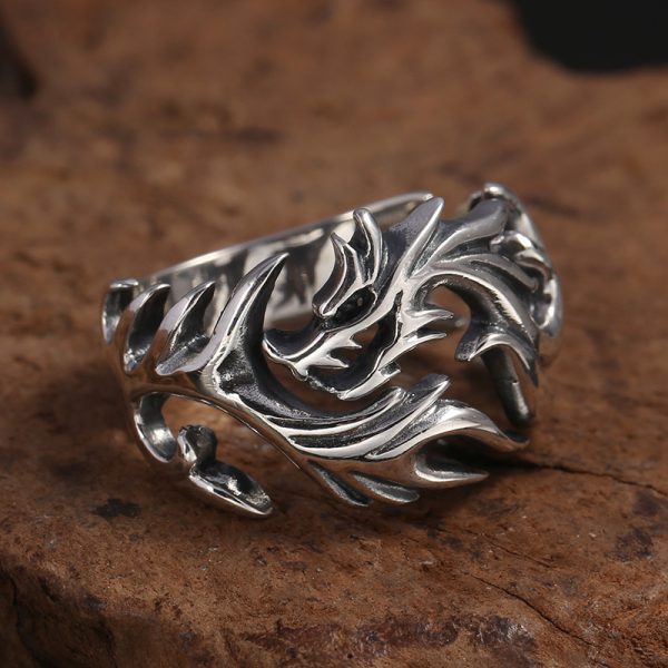 925 Sterling Silver Ornament Men's Personality Hollow Out Dragon Open Ring Thai Silver Retro Hipster Ring - Image 7