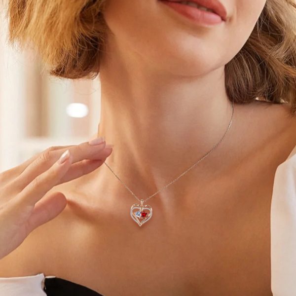 S925 Silver Double Love Necklace With Rhinestones Fashion Personality Heart-shaped Necklace Valentine's Day Gift - Image 2