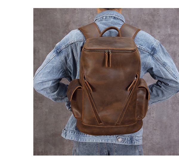 Men's Leisure Travel Large Capacity First Layer Leather Backpackage - Image 8