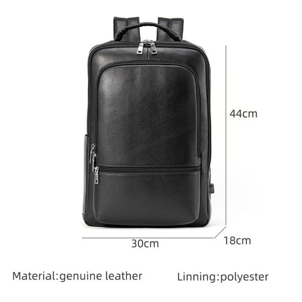 Business Fashion Men's Bag Multifunctional USB Large Capacity Leather Backpack - Image 2