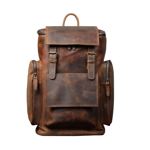 Large Capacity Vintage Crazy Horse Leather Backpack - Image 4