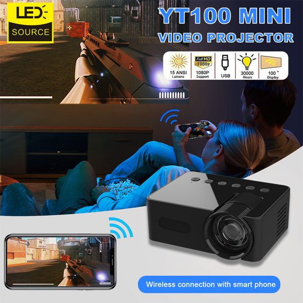 YT100 Home Mini Portable Mini Projector HD Home Wireless Mini Phone Projection - Image 2