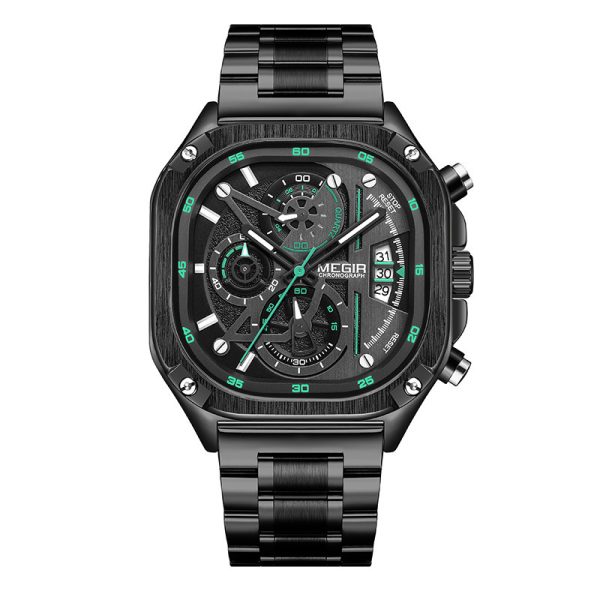 Men's Square Steel Strap Butterfly Buckle Luminous Waterproof Multi-function Watch - Image 8
