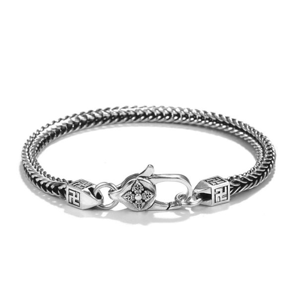 Men And Women 925 Sterling Silver Punk Retro Hip Hop Diamond Jewelry Ornament Bracelet - Image 4