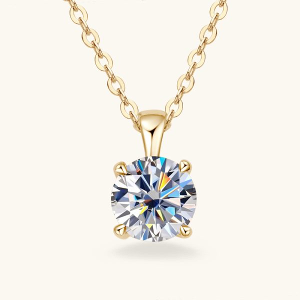 Classic Four-claw Diamond Necklace High-grade 925 Silver Plating 18K Gold Pendant - Image 2