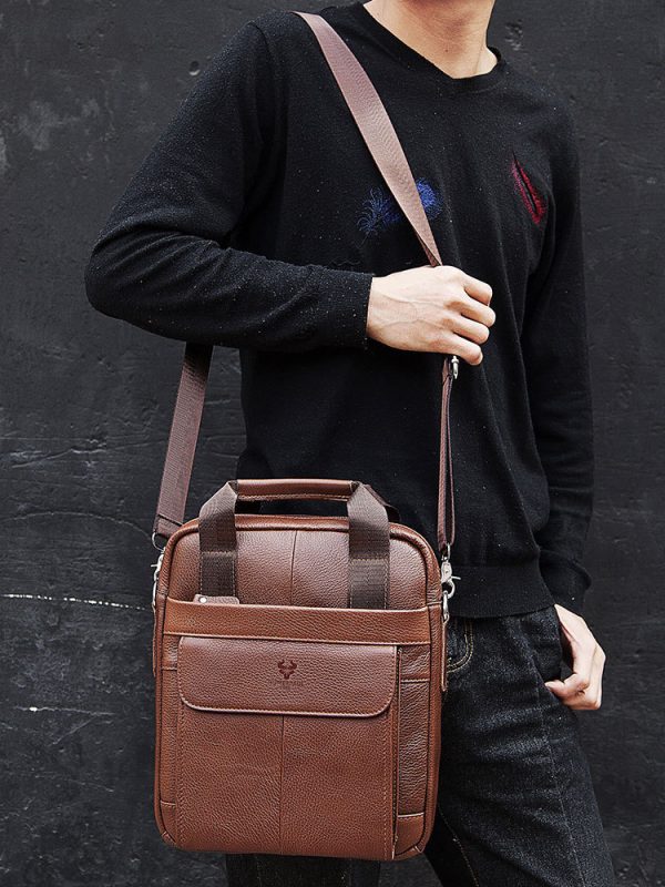Hummer Business Commute Genuine Leather Men's Business Messenger Bag - Image 2