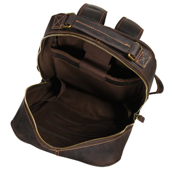 Retro Genuine Leather Backpack Men's Large-capacity Student First Layer Cowhide Travel - Image 3