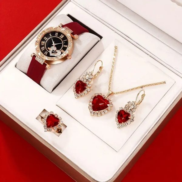 Women's Fashion All-match Diamond Belt Quartz Watch 4-piece Set - Image 6