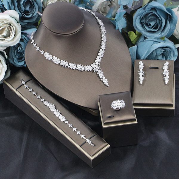 Bridal Wedding Dinner Jewelry Suit Fashion Rose Zircon Necklace Earrings Four-piece Set - Image 6