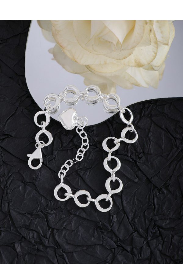 INS Niche Silver Buckle Sterling Silver S925 Heart Bracelet - Image 9