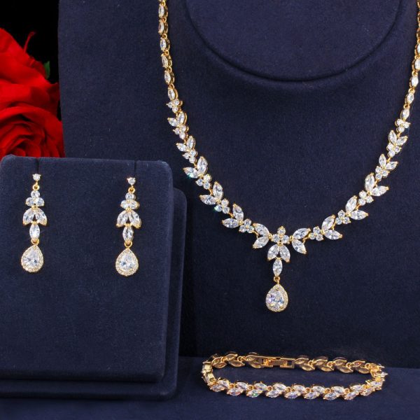 Zircon Necklace Earrings Bracelet Three Piece Set - Image 4