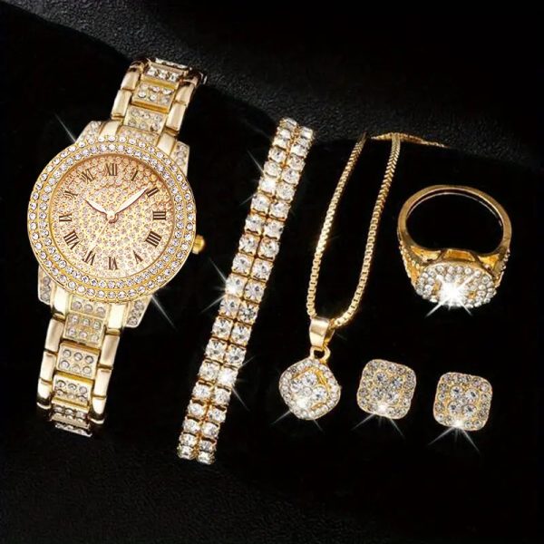 Women's Diamond Fashion Roman Quartz Watch Five-piece Set - Image 3