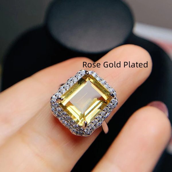 Citrine Rose Gold Ring 925 Silver Ring Holder Open Mouth Design Women's Ring - Image 8