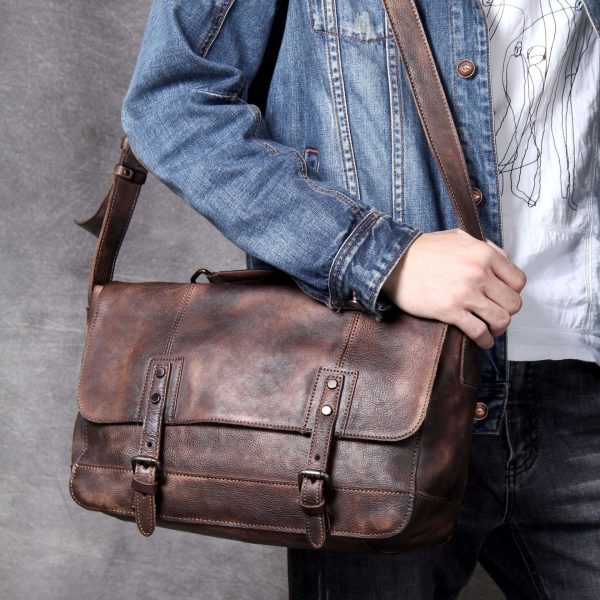 Retro Distressed First Layer Cowhide Shoulder Bag Messenger Bag - Image 4