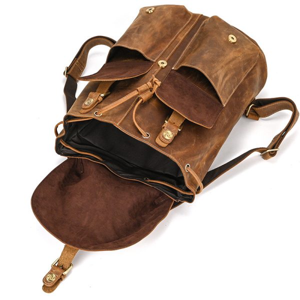 Casual Retro Crazy Horse Leather Travel Backpack - Image 2