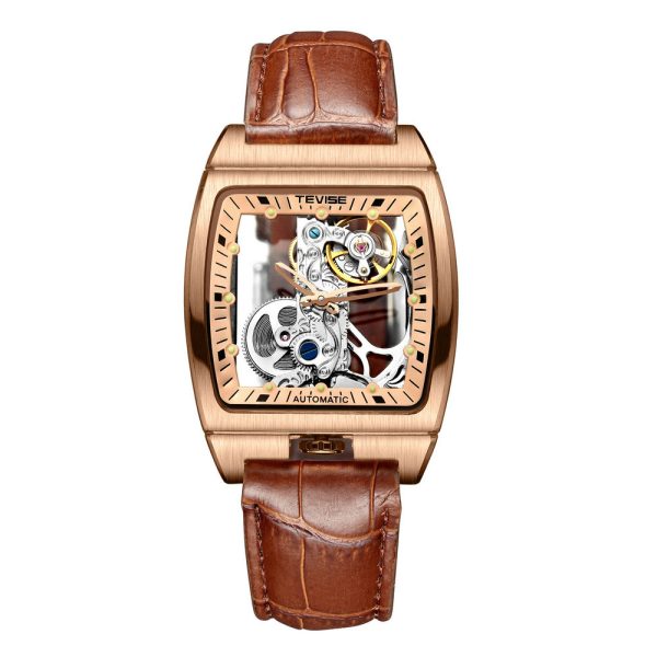 Casual Men's Leather Belt Automatic Mechanical Watch Long Movement Hollow Watch - Image 4